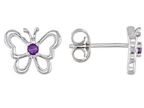 Purple Amethyst Rhodium Over Sterling Silver Childrens Butterfly Stud Earrings .07ctw