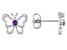 Purple Amethyst Rhodium Over Sterling Silver Childrens Butterfly Stud Earrings .07ctw