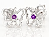 Purple Amethyst Rhodium Over Sterling Silver Childrens Butterfly Stud Earrings .07ctw
