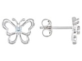 Blue Aquamarine Rhodium Over Sterling Silver Childrens Butterfly Stud Earrings .05ctw