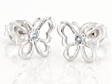 Blue Aquamarine Rhodium Over Sterling Silver Childrens Butterfly Stud Earrings .05ctw