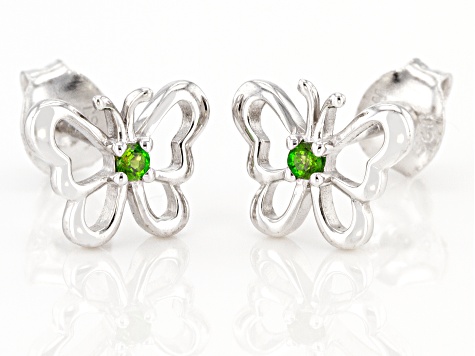 Green Chrome Diopside Rhodium Over Sterling Silver Children's Butterfly Stud Earrings .07ctw