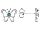Blue Lab Created Alexandrite Rhodium Over Sterling Silver Childrens Butterfly Stud Earrings .07ctw