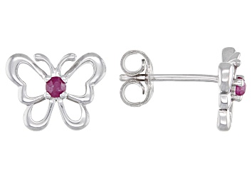 Picture of Red Mahaleo® Ruby Rhodium Over Sterling Silver Childrens Butterfly Stud Earrings .08ctw