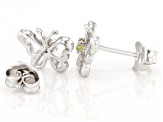 Green Peridot Rhodium Over Sterling Silver Childrens Butterfly Stud Earrings .07ctw