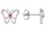 Pink Tourmaline Rhodium Over Sterling Silver Childrens Butterfly Stud Earrings .08ctw