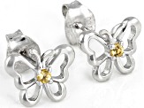 Yellow Citrine Rhodium Over Sterling Silver Childrens Butterfly Stud Earrings .07ctw