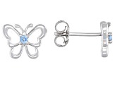 Sky Blue Topaz Rhodium Over Sterling Silver Childrens Butterfly Stud Earrings .07ctw