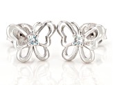 Sky Blue Glacier Topaz Rhodium Over Sterling Silver Childrens Butterfly Stud Earrings .07ctw
