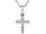 White Lab Created Sapphire Rhodium Over Silver Childrens Cross Pendant With Chain 0.17ctw