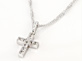 White Lab Created Sapphire Rhodium Over Silver Childrens Cross Pendant With Chain 0.17ctw
