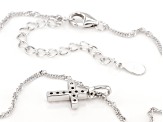 White Lab Created Sapphire Rhodium Over Silver Childrens Cross Pendant With Chain 0.17ctw