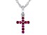 Red Lab Created Ruby Rhodium Over Silver Childrens Cross Pendant With Chain .17ctw