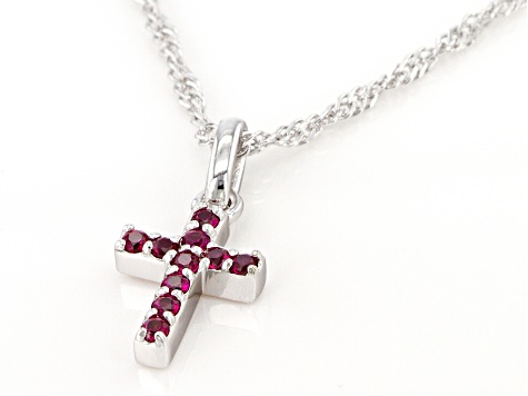 Kids Diamond Cross Necklace in sterling silver with melee diamond