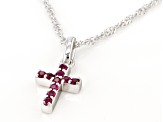 Red Lab Created Ruby Rhodium Over Silver Childrens Cross Pendant With Chain .17ctw