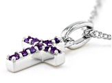 Purple Amethyst Rhodium Over Silver Childrens Cross Pendant With Chain 0.12ctw