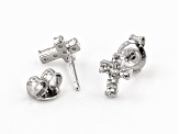White Lab Created Sapphire Rhodium Over Silver Childrens Cross Earrings .20ctw