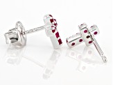 Red Lab Created Ruby Rhodium Over Sterling Silver Childrens Cross Earrings .30ctw
