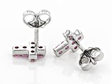 Pink Lab Created Sapphire Rhodium Over Sterling Silver Childrens Cross Earrings .31ctw