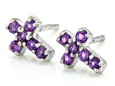 Purple Amethyst Rhodium Over Silver Childrens Cross Earrings 0.14ctw