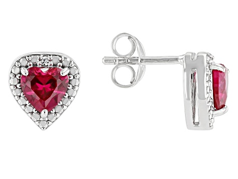Red Lab Created Ruby Rhodium Over Sterling Silver Childrens Birthstone Earrings 1.01ctw