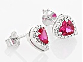 Red Lab Created Ruby Rhodium Over Sterling Silver Childrens Birthstone Earrings 1.01ctw