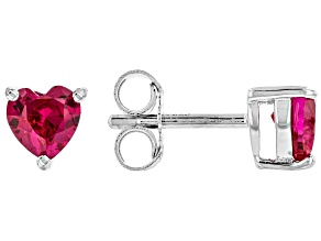 Red Lab Created Ruby Rhodium Over Sterling Silver Childrens Birthstone Stud Earrings .68ctw
