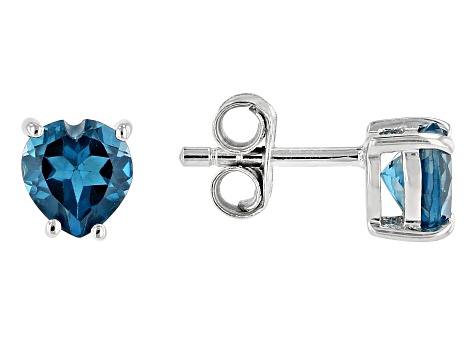 London Blue Topaz Rhodium Over Sterling Silver Childrens Birthstone Stud Earrings .94ctw