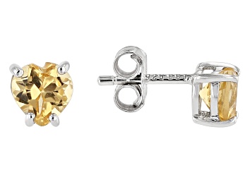 Picture of Yellow Citrine Rhodium Over Sterling Silver Childrens Birthstone Stud Earrings .68ctw