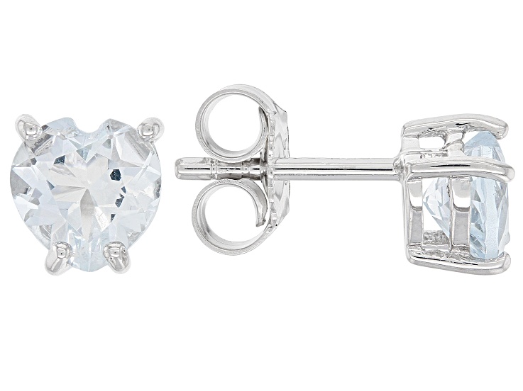 Blue Aquamarine Rhodium Over Sterling Silver Childrens Birthstone Stud Earrings 0.63ctw