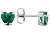 Green Heart Shape Lab Created Emerald Rhodium Over Silver Childrens Birthstone Earrings 0.68ctw