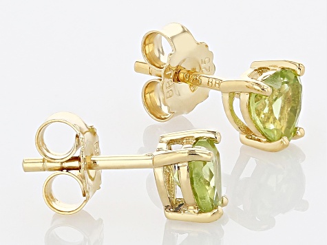 Green Peridot 18k Yellow Gold Over Sterling Silver Childrens Birthstone Stud Earrings