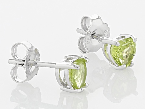 Green Peridot Rhodium Over Sterling Silver Childrens Birthstone Stud Earrings 0.85ctw