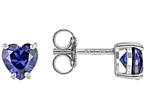 Blue Lab Created Sapphire Rhodium Over Silver Childrens Birthstone Earrings 1.03ctw