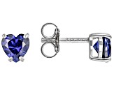 Blue Lab Created Sapphire Rhodium Over Silver Childrens Birthstone Earrings 1.03ctw