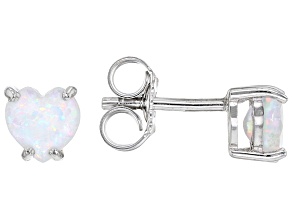 White Lab Created Opal Rhodium Over Sterling Silver Children's Birthstone Stud Earrings 0.47ctw