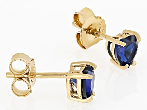 Blue Lab Created Sapphire 18k Yellow Gold Over Silver Childrens Birthstone Stud Earrings 1.02ctw