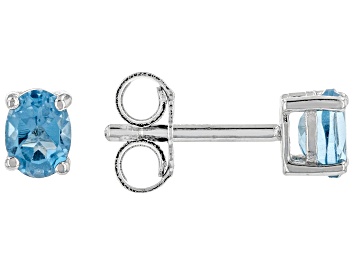 Picture of Swiss Blue Topaz Rhodium Over Sterling Silver Childrens Birthstone Stud Earrings .37ctw