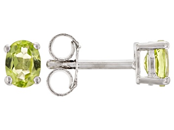 Picture of Green Manchurian Peridot(TM) Rhodium Over Sterling Silver Childrens Birthstone Stud Earrings .29ctw