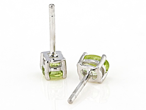 Green Manchurian Peridot(TM) Rhodium Over Sterling Silver Childrens Birthstone Stud Earrings .29ctw