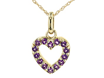 Picture of Purple Amethyst 10k Yellow Gold Heart Shaped Childrens Pendant With Chain 0.18ct