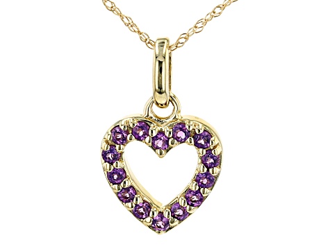 Purple Amethyst 10k Yellow Gold Heart Shaped Childrens Pendant With Chain 0.18ct