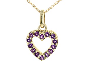 Purple Amethyst 10k Yellow Gold Heart Shaped Children's Pendant With Chain 0.18ct