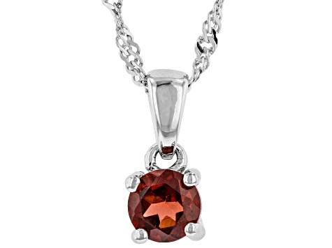 Red Garnet Rhodium Over Sterling Silver Childrens Birthstone Pendant with Chain .31ct