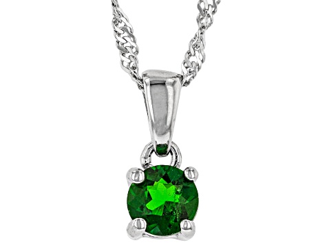 Green Chrome Diopside Rhodium Over Sterling Silver Childrens Pendant with Chain .23ct
