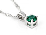 Green Lab Created Emerald Rhodium Over Silver Childrens Birthstone Pendant with Chain 0.23ct