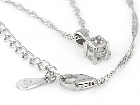 White Topaz Rhodium Over Silver Childrens Birthstone Pendant with Chain 0.23ct