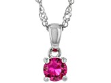 Red Lab Created Ruby Rhodium Over Sterling Silver Childrens Birthstone Pendant with Chain 0.23ct