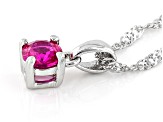 Red Lab Created Ruby Rhodium Over Sterling Silver Childrens Birthstone Pendant with Chain 0.23ct