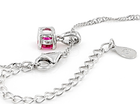 Red Lab Created Ruby Rhodium Over Sterling Silver Childrens Birthstone Pendant with Chain 0.23ct